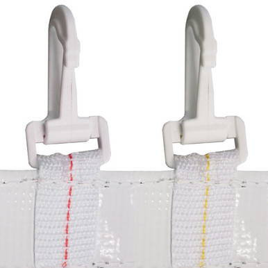 7' x 30' Royalty SW Full Print, close-up of the product showing white plastic clips attached to a printed fabric design.