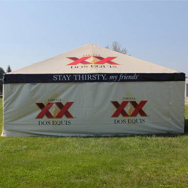 7' x 30' Royalty SW Full Print outdoor event tent with branded logos and slogan, set up on grass field.