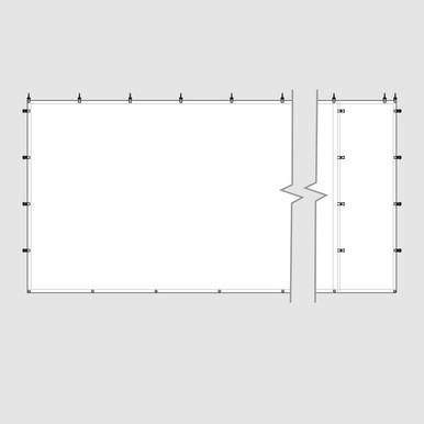 8' x 30' White Royalty Sidewall, schematic drawing of the large white sidewall with mounting hooks and measurement markings.