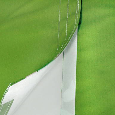 Hook & Loop Barrel Cover, close-up image showing the green exterior fabric with white stitching and white hook and loop closure mechanism.