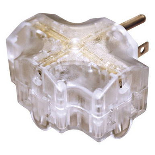 Clear triple tap electrical outlet adapter. Clear triple tap electrical outlet adapter.