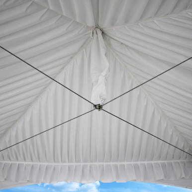 20' x 20' Pinnacle Tent Liner, interior view showing the fabric roof and support cables for the tent liner.