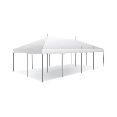 Celina Tent 15' x 30' Classic Series Pole Tent, 1 Piece Tent Top, Complete, white pole tent with a large canopy and multiple support poles for outdoor events.