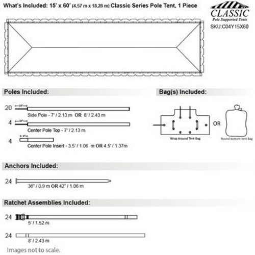 15' x 60' Classic Series Pole Tent, 1 Piece Tent Top, Complete 15' x 60' Classic Series Pole Tent, 1 Piece Tent Top, Complete
