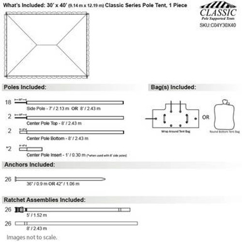 30' x 40' Classic Series Pole Tent, 1 Piece Tent Top, Complete 30' x 40' Classic Series Pole Tent, 1 Piece Tent Top, Complete