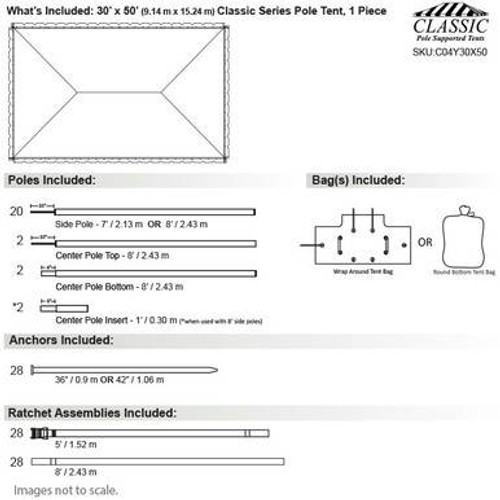 30' x 50' Classic Series Pole Tent, 1 Piece Tent Top, Complete 30' x 50' Classic Series Pole Tent, 1 Piece Tent Top, Complete
