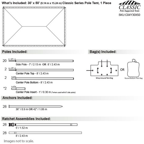 30' x 50' Classic Series Pole Tent, 1 Piece Tent Top, Complete