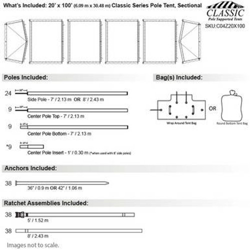 20' x 100' Classic Series Pole Tent, Sectional Tent Top, Complete 20' x 100' Classic Series Pole Tent, Sectional Tent Top, Complete