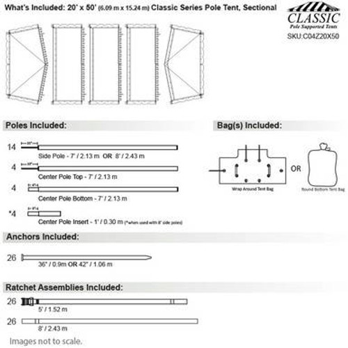 20' x 50' Classic Series Pole Tent, Sectional Tent Top, Complete 20' x 50' Classic Series Pole Tent, Sectional Tent Top, Complete
