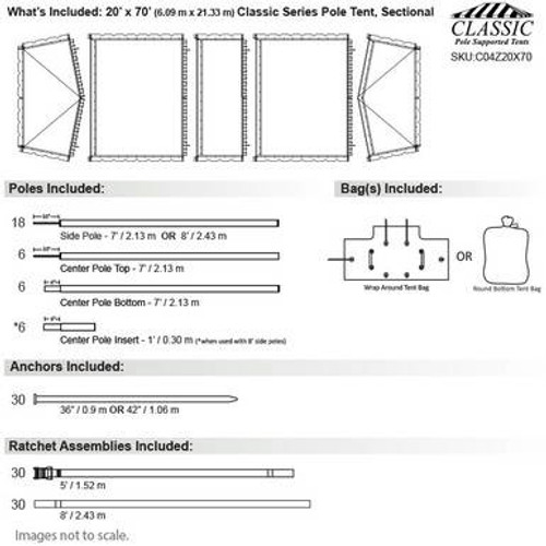 20' x 70' Classic Series Pole Tent, Sectional Tent Top, Complete 20' x 70' Classic Series Pole Tent, Sectional Tent Top, Complete