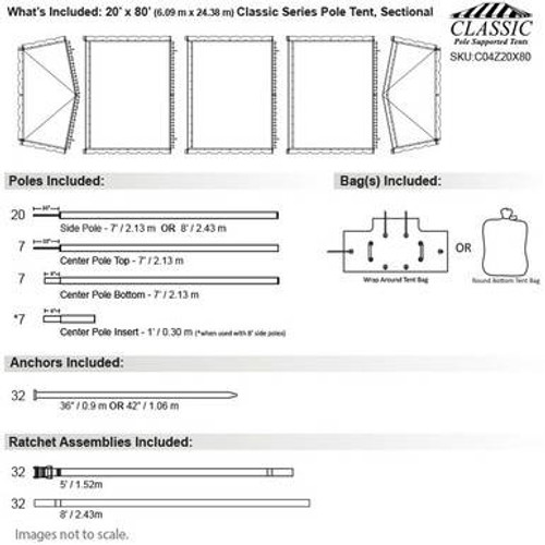 20' x 80' Classic Series Pole Tent, Sectional Tent Top, Complete 20' x 80' Classic Series Pole Tent, Sectional Tent Top, Complete