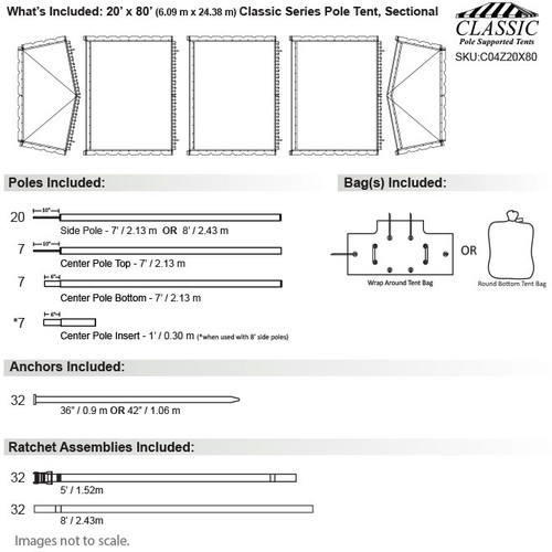 20' x 80' Classic Series Pole Tent, Sectional Tent Top, Complete