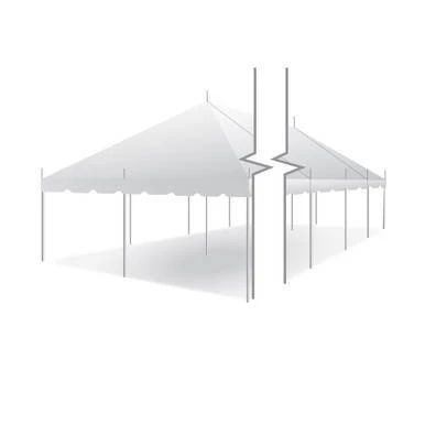 Celina Tent 20' x 80' Classic Series Pole Tent, Sectional Tent Top, Complete, white temporary event tent with high peak roof and sturdy support poles.