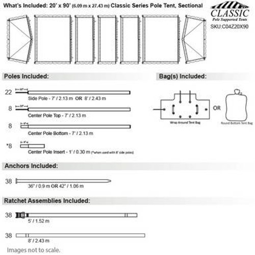 20' x 90' Classic Series Pole Tent, Sectional Tent Top, Complete 20' x 90' Classic Series Pole Tent, Sectional Tent Top, Complete