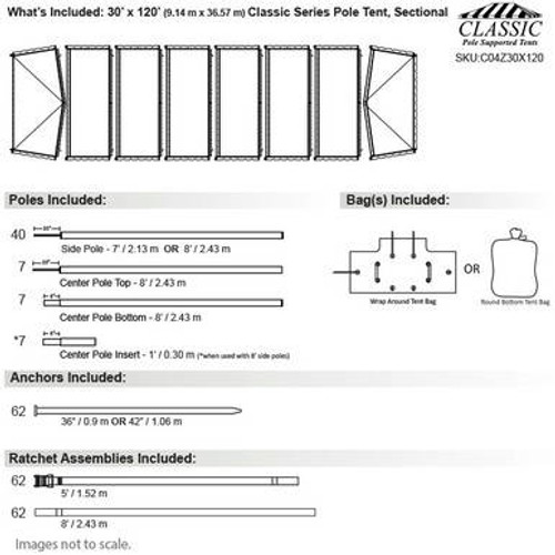 30' x 120' Classic Series Pole Tent, Sectional Tent Top, Complete 30' x 120' Classic Series Pole Tent, Sectional Tent Top, Complete