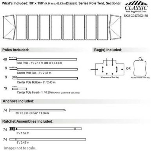 30' x 150' Classic Series Pole Tent, Sectional Tent Top, Complete 30' x 150' Classic Series Pole Tent, Sectional Tent Top, Complete