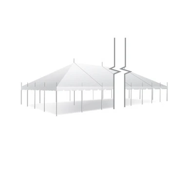 Celina Tent 30' x 180' Classic Series Pole Tent, Sectional Tent Top, Complete, scaled outdoor event tent with white canopy and supporting poles.