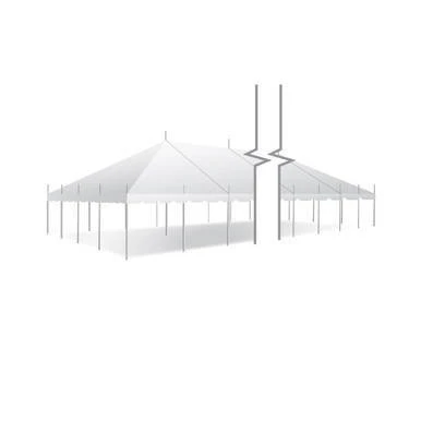 Celina Tent 30' x 180' Classic Series Pole Tent, Sectional Tent Top, Complete, with white canopy and support poles.