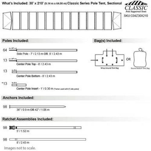 30' x 210' Classic Series Pole Tent, Sectional Tent Top, Complete 30' x 210' Classic Series Pole Tent, Sectional Tent Top, Complete