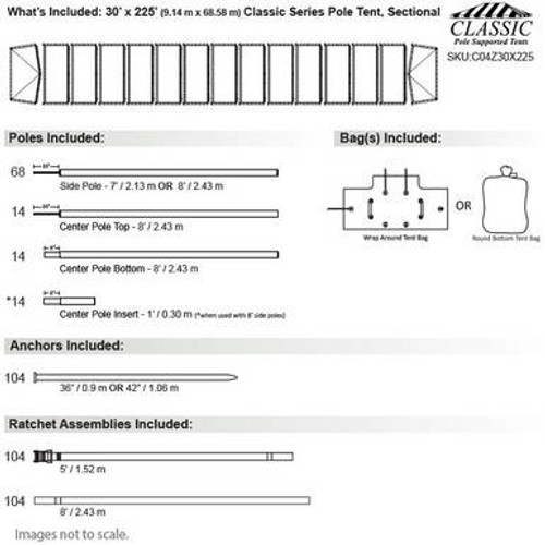 30' x 225' Classic Series Pole Tent, Sectional Tent Top, Complete 30' x 225' Classic Series Pole Tent, Sectional Tent Top, Complete