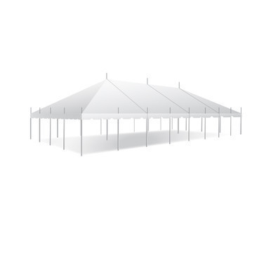 Celina Tent 30' x 60' Classic Series Pole Tent, Sectional Tent Top, Complete, white event tent with sidewalls and support poles.