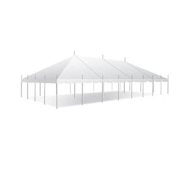 Celina Tent 30' x 60' Classic Series Pole Tent, sectional tent top, complete setup with white fabric canopy supported by sturdy poles for outdoor events and gatherings.