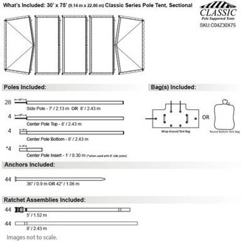 30' x 75' Classic Series Pole Tent, Sectional Tent Top, Complete 30' x 75' Classic Series Pole Tent, Sectional Tent Top, Complete