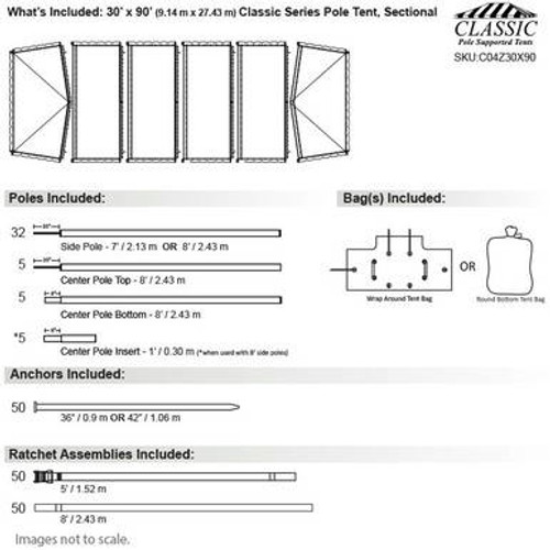 30' x 90' Classic Series Pole Tent, Sectional Tent Top, Complete 30' x 90' Classic Series Pole Tent, Sectional Tent Top, Complete
