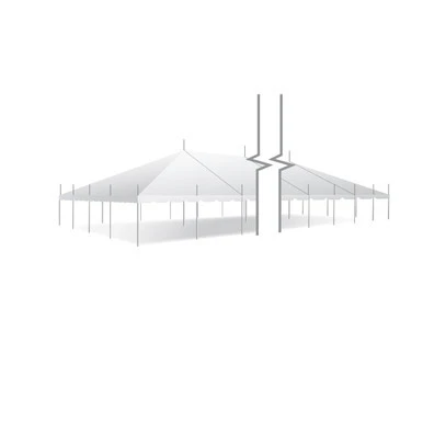 Celina Tent 40' x 100' Classic Series Pole Tent, Sectional Tent Top, Complete, with a large white canopy supported by multiple poles and cables.