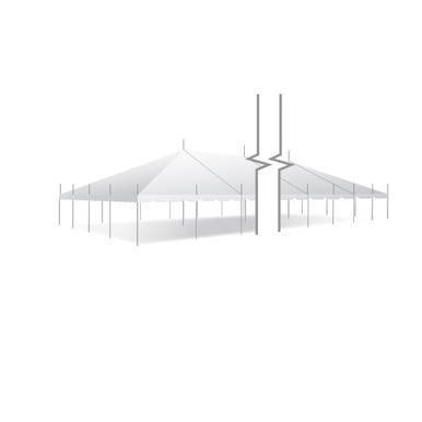 Celina Tent 40' x 160' Classic Series Pole Tent, Sectional Tent Top, Complete, image of a large white sectional pole tent with multiple supporting poles and a peaked roof.