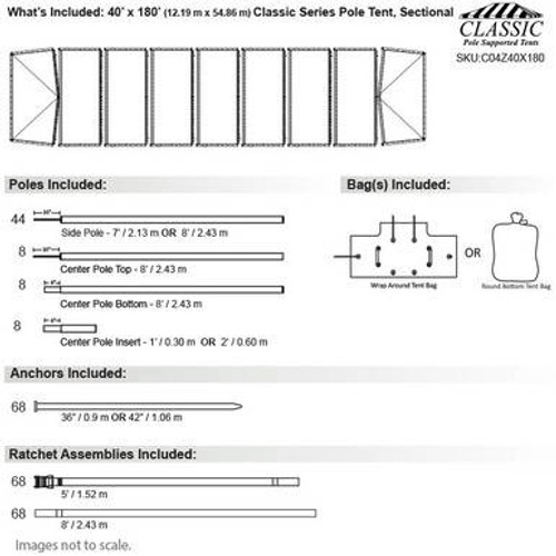 40' x 180' Classic Series Pole Tent, Sectional Tent Top, Complete 40' x 180' Classic Series Pole Tent, Sectional Tent Top, Complete