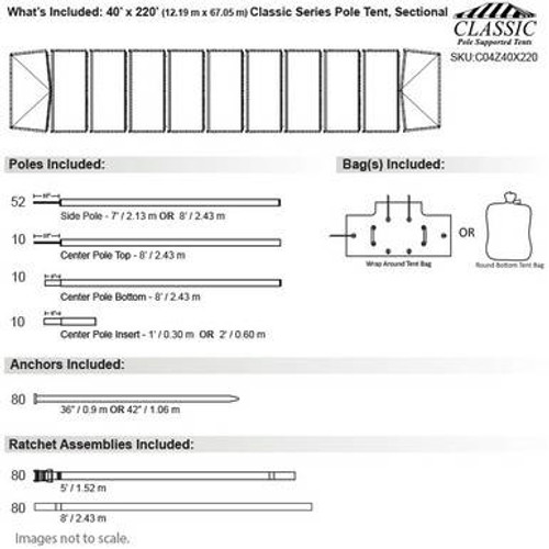 40' x 220' Classic Series Pole Tent, Sectional Tent Top, Complete 40' x 220' Classic Series Pole Tent, Sectional Tent Top, Complete