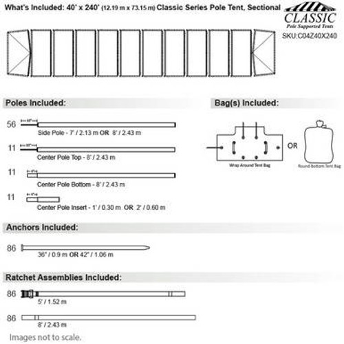 40' x 240' Classic Series Pole Tent, Sectional Tent Top, Complete 40' x 240' Classic Series Pole Tent, Sectional Tent Top, Complete