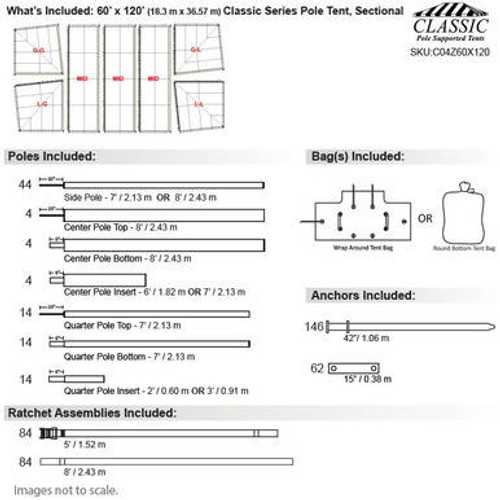 60' x 120' Classic Series Pole Tent, Sectional Tent Top, Complete 60' x 120' Classic Series Pole Tent, Sectional Tent Top, Complete