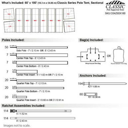 60' x 180' Classic Series Pole Tent, Sectional Tent Top, Complete 60' x 180' Classic Series Pole Tent, Sectional Tent Top, Complete