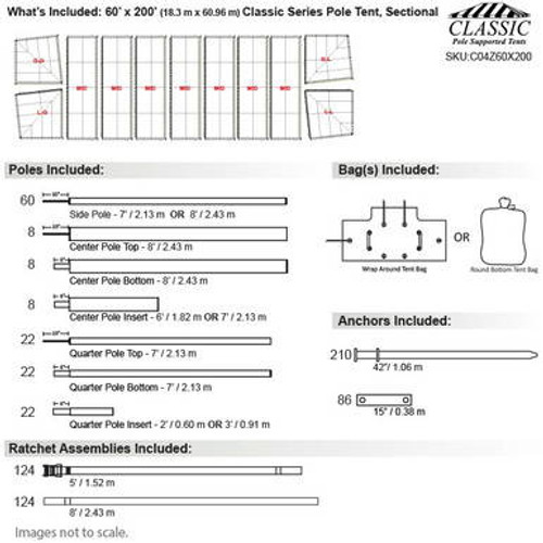 60' x 200' Classic Series Pole Tent, Sectional Tent Top, Complete 60' x 200' Classic Series Pole Tent, Sectional Tent Top, Complete