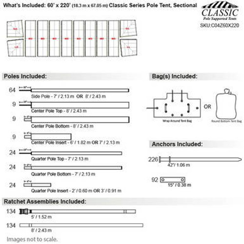 60' x 220' Classic Series Pole Tent, Sectional Tent Top, Complete 60' x 220' Classic Series Pole Tent, Sectional Tent Top, Complete