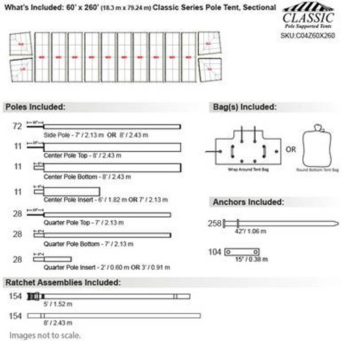 60' x 260' Classic Series Pole Tent, Sectional Tent Top, Complete 60' x 260' Classic Series Pole Tent, Sectional Tent Top, Complete