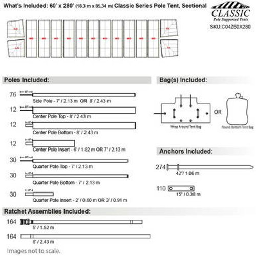 60' x 280' Classic Series Pole Tent, Sectional Tent Top, Complete 60' x 280' Classic Series Pole Tent, Sectional Tent Top, Complete