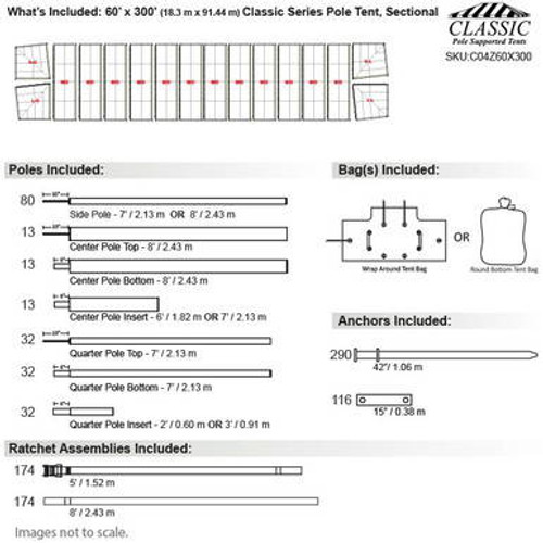 60' x 300' Classic Series Pole Tent, Sectional Tent Top, Complete 60' x 300' Classic Series Pole Tent, Sectional Tent Top, Complete