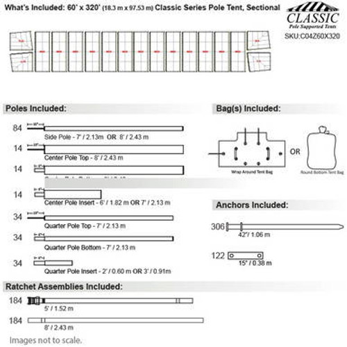 60' x 320' Classic Series Pole Tent, Sectional Tent Top, Complete 60' x 320' Classic Series Pole Tent, Sectional Tent Top, Complete
