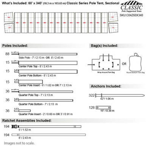 60' x 340' Classic Series Pole Tent, Sectional Tent Top, Complete 60' x 340' Classic Series Pole Tent, Sectional Tent Top, Complete