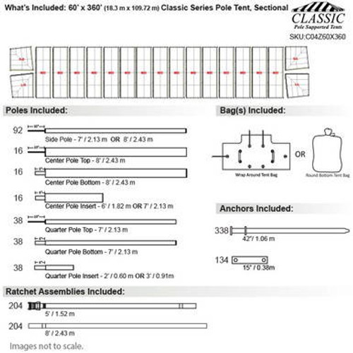 60' x 360' Classic Series Pole Tent, Sectional Tent Top, Complete 60' x 360' Classic Series Pole Tent, Sectional Tent Top, Complete