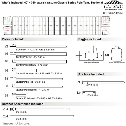 60' x 360' Classic Series Pole Tent, Sectional Tent Top, Complete