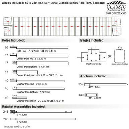 60' x 380' Classic Series Pole Tent, Sectional Tent Top, Complete 60' x 380' Classic Series Pole Tent, Sectional Tent Top, Complete