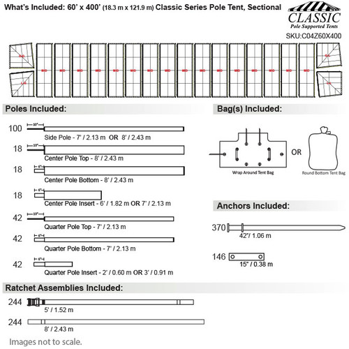 60' x 400' Classic Series Pole Tent, Sectional Tent Top, Complete