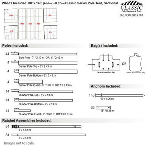 80' x 140' Classic Series Pole Tent, Sectional Tent Top, Complete 80' x 140' Classic Series Pole Tent, Sectional Tent Top, Complete