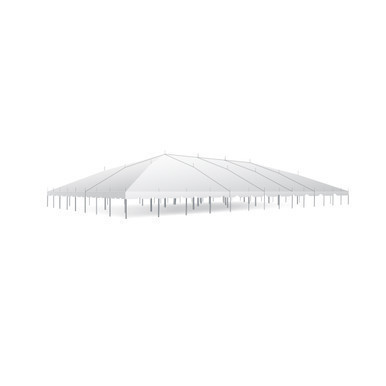 Celina Tent 80' x 140' Classic Series Pole Tent, Sectional Tent Top, Complete, white sectional pole tent with high peak and sturdy supporting poles.