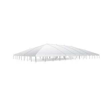 Celina Tent 80' x 140' Classic Series Pole Tent, Sectional Tent Top, Complete, white sectional pole tent with high peak and sturdy supporting poles.