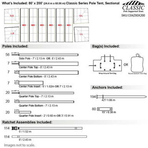 80' x 200' Classic Series Pole Tent, Sectional Tent Top, Complete 80' x 200' Classic Series Pole Tent, Sectional Tent Top, Complete